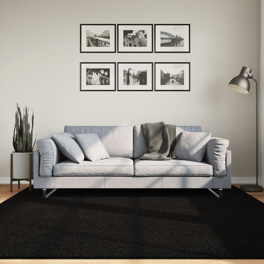 Teppich HUARTE Kurzflor Weich und Waschbar Schwarz 200x200 cm