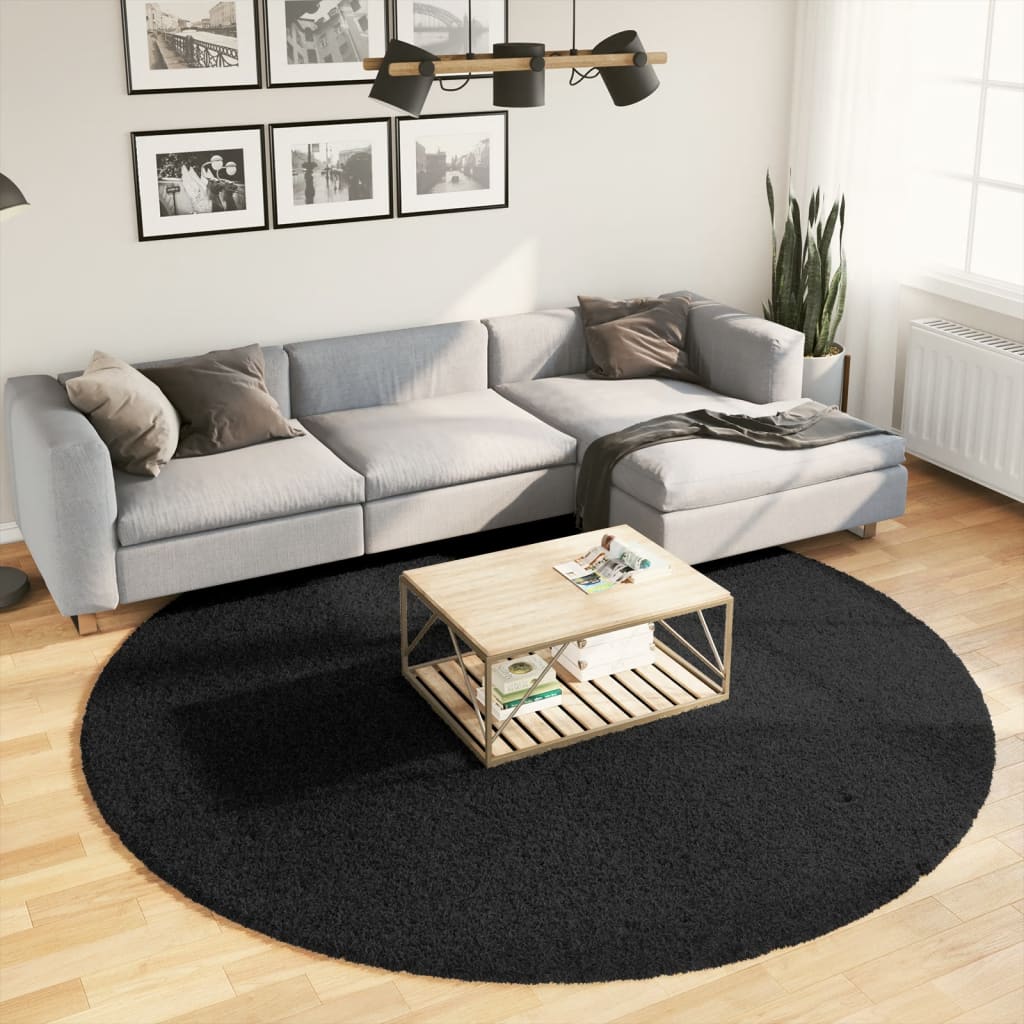 Shaggy-Teppich PAMPLONA Hochflor Modern Schwarz Ø 240 cm