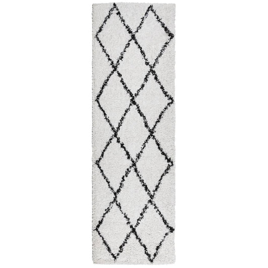Teppich Shaggy Hochflor Modern Creme und Schwarz 80x250 cm