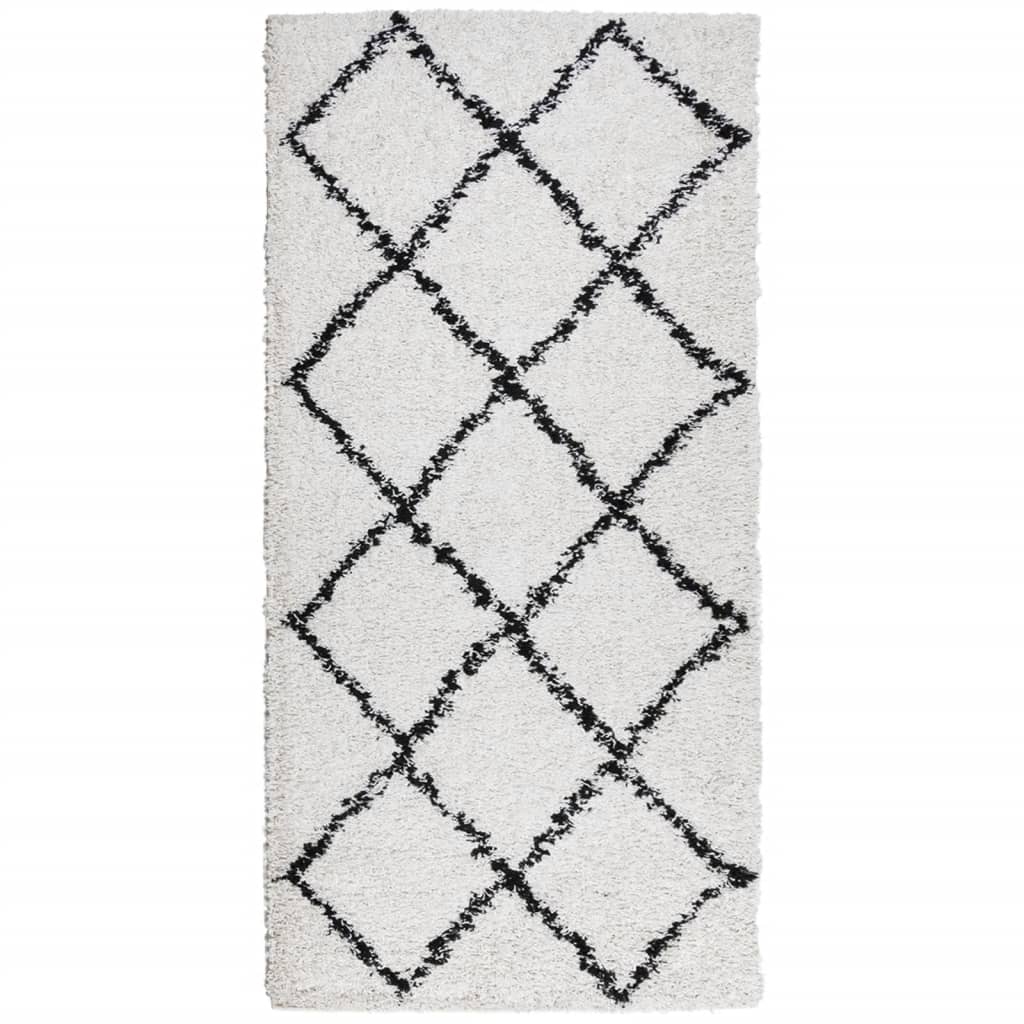 Teppich Shaggy Hochflor Modern Creme und Schwarz 100x200 cm
