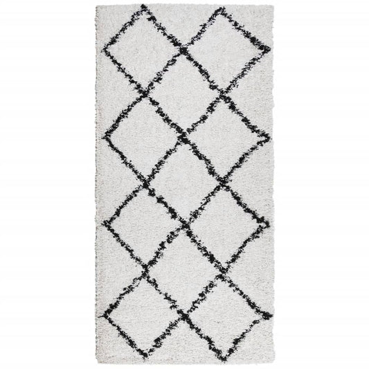 Teppich Shaggy Hochflor Modern Creme und Schwarz 100x200 cm