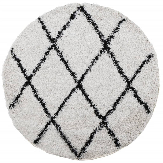 Shaggy-Teppich PAMPLONA Hochflor Modern Creme Schwarz Ø 200 cm