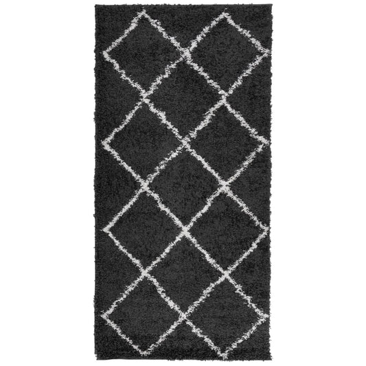 Shaggy-Teppich PAMPLONA Hochflor Modern Schwarz Creme 100x200cm