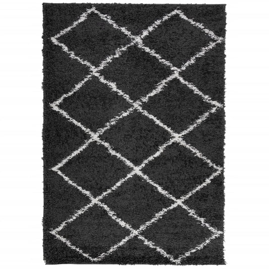 Teppich Shaggy Hochflor Modern Schwarz und Creme 140x200 cm