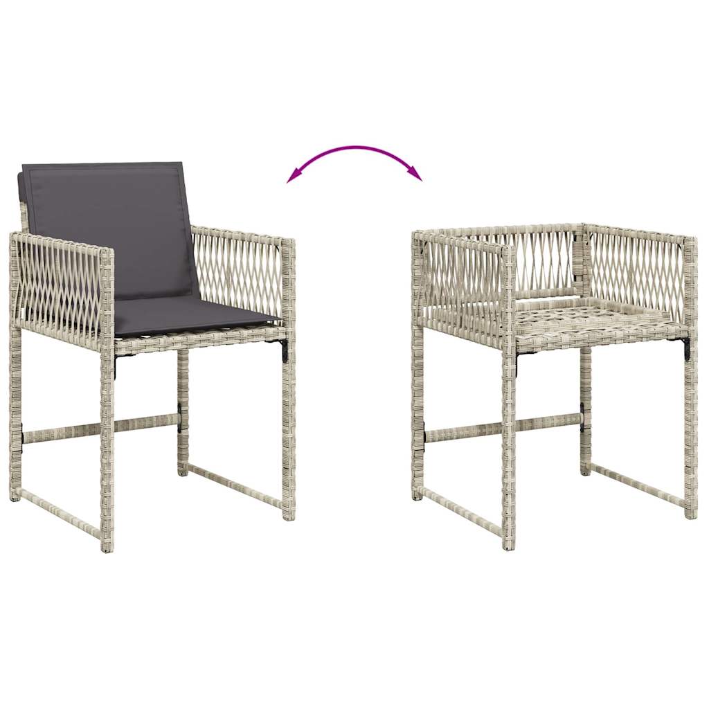 Gartenstühle mit Kissen 4 Stk. Hellgrau Poly Rattan