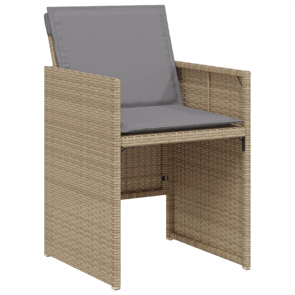 3-tlg. Bistro-Set mit Kissen Beigemischung Poly Rattan