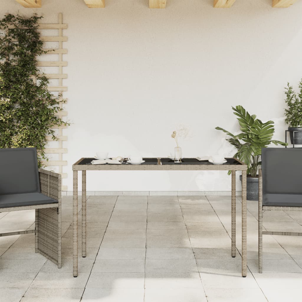 Havebord med glasplade Grå 115x54x74 cm Polyrattan