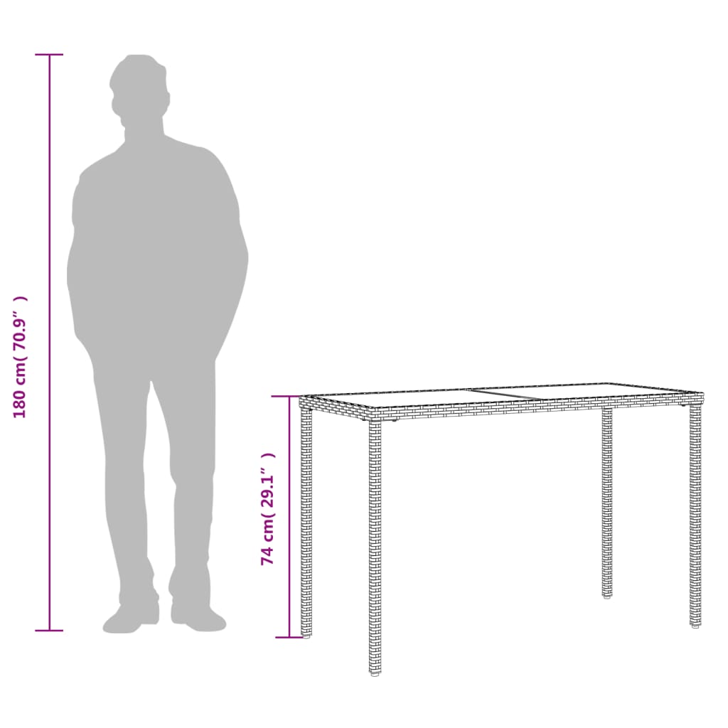 Havebord med glasplade Grå 115x54x74 cm Polyrattan