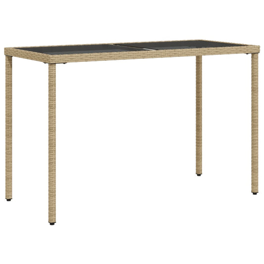 Havebord med glasplade beige 115x54x74 cm polyrattan