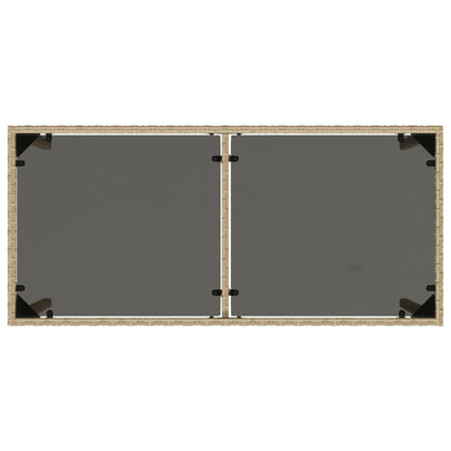 Gartentisch mit Glasplatte Beige 115x54x74 cm Poly Rattan