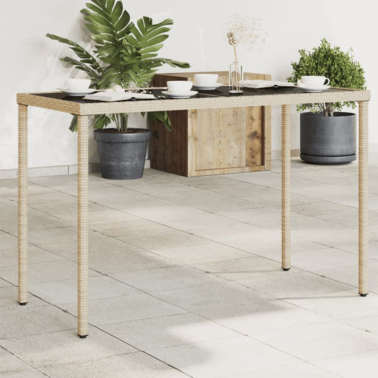 Havebord med glasplade beige 115x54x74 cm polyrattan
