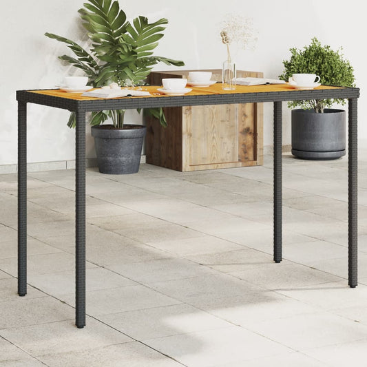 Havebord med plade af akacietræ 115x54x74 cm Poly Rattan