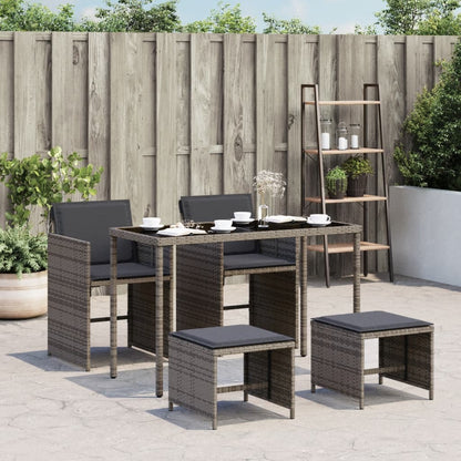 5-tlg. Garten-Essgruppe mit Kissen Grau Poly Rattan