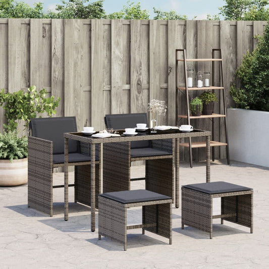 5-tlg. Garten-Essgruppe mit Kissen Grau Poly Rattan