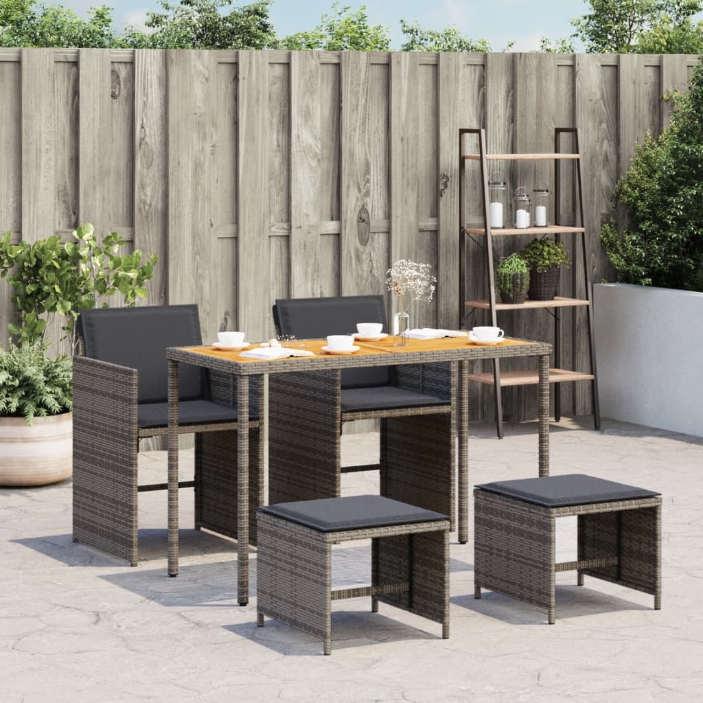 5-tlg. Garten-Essgruppe mit Kissen Grau Poly Rattan