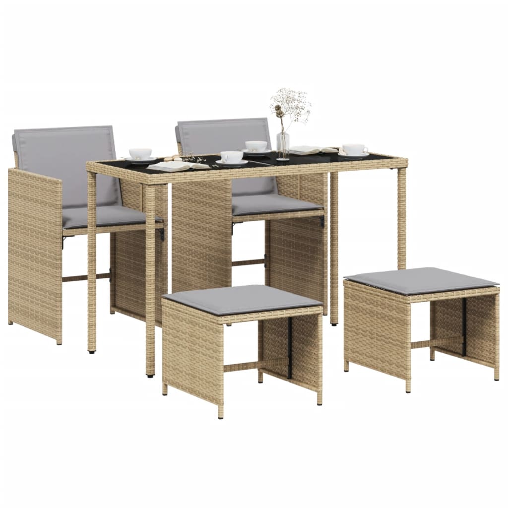 5-tlg. Garten-Essgruppe mit Kissen Beigemischung Poly Rattan