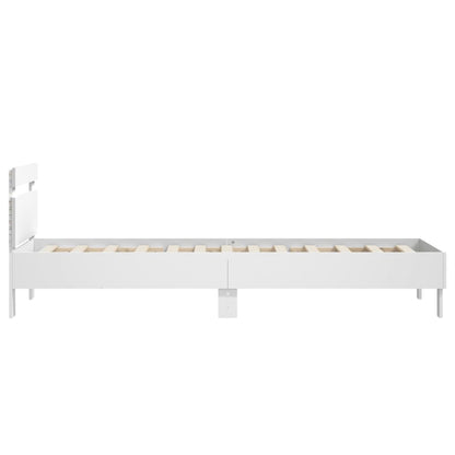 Bettgestell mit Kopfteil und LED-Leuchten Weiß 90x190 cm
