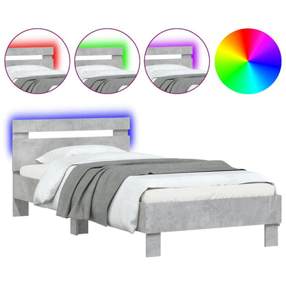 Bettgestell mit Kopfteil und LED-Leuchten Betongrau 90x190 cm