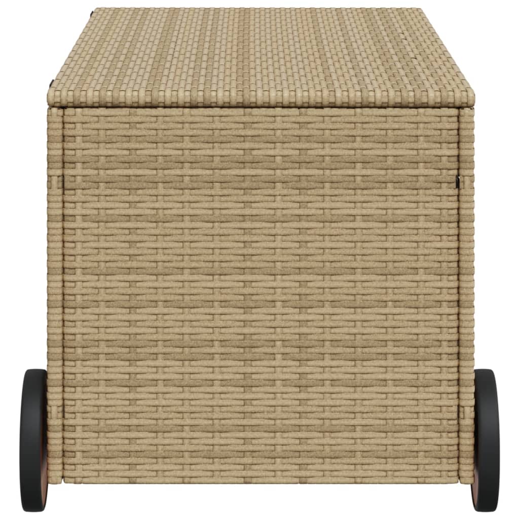 Gartentruhe mit Rollen Beige 190L Poly Rattan