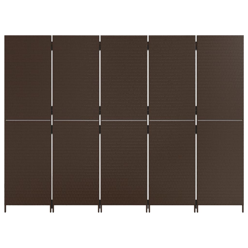 Paravent 5-tlg. Braun Poly Rattan