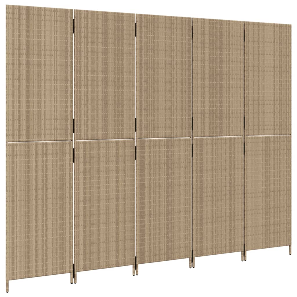 Paravent 5-tlg. Beige Poly Rattan