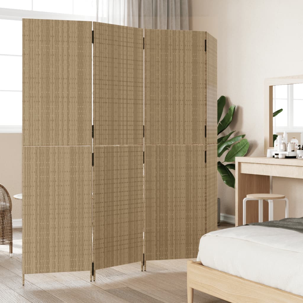 4-delt foldeskærm Beige polyrattan