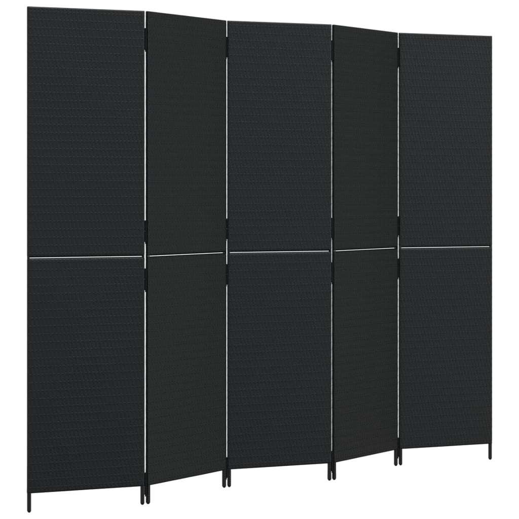5-delt foldeskærm Sort polyrattan