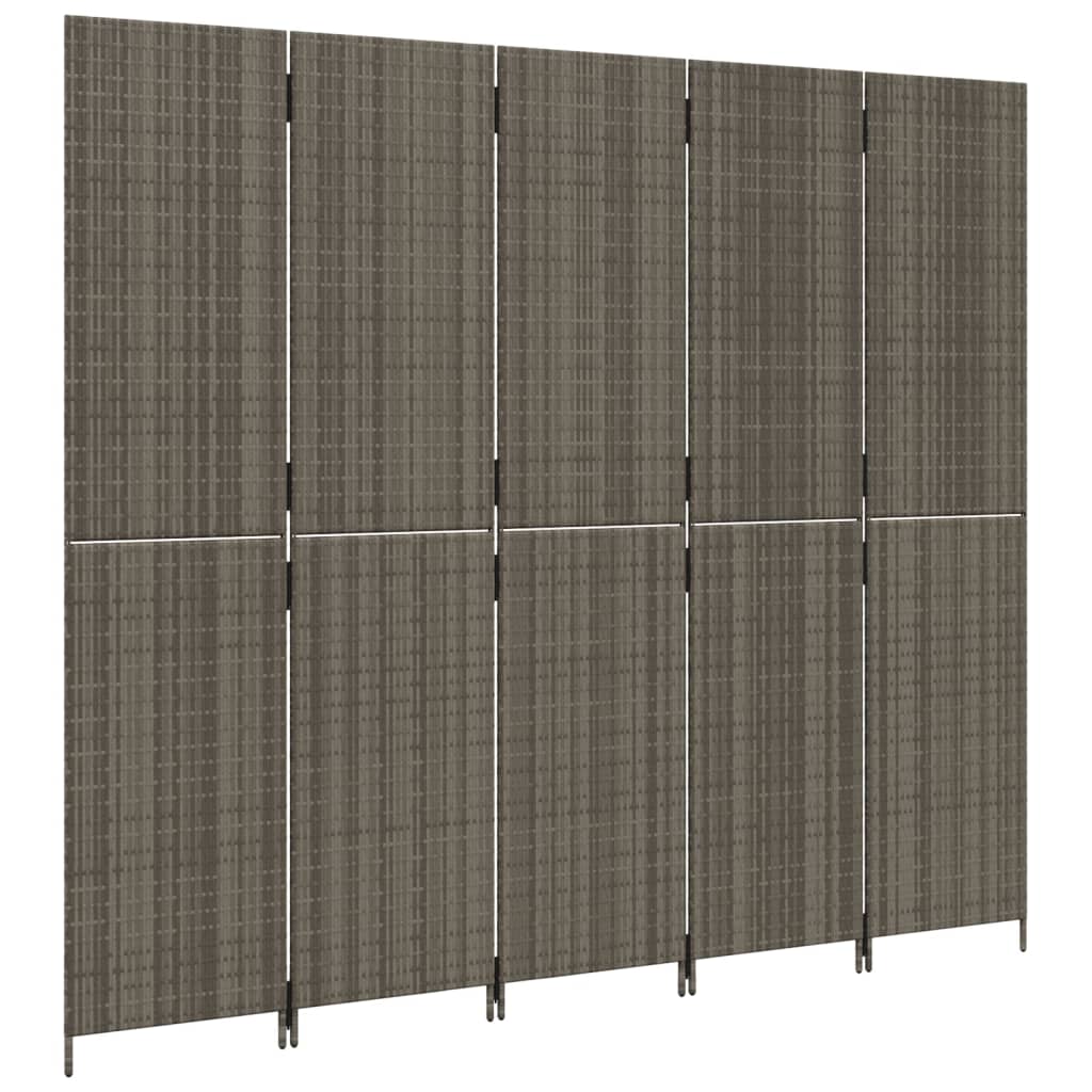 5-delt foldeskærm Grå polyrattan