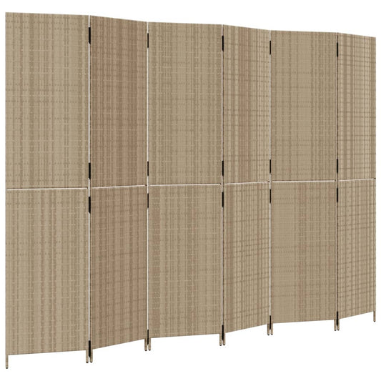 Paravent 6-tlg. Beige Poly Rattan