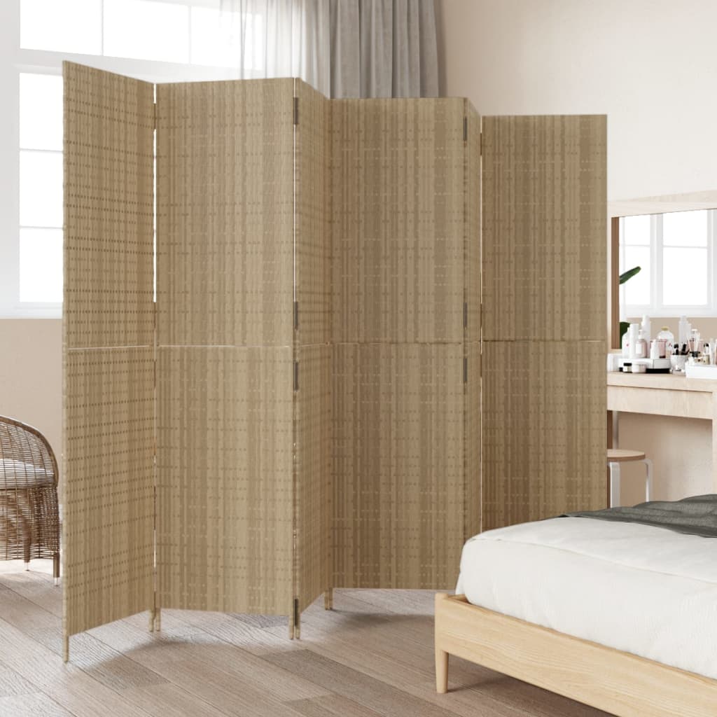 6-delt foldeskærm Beige polyrattan