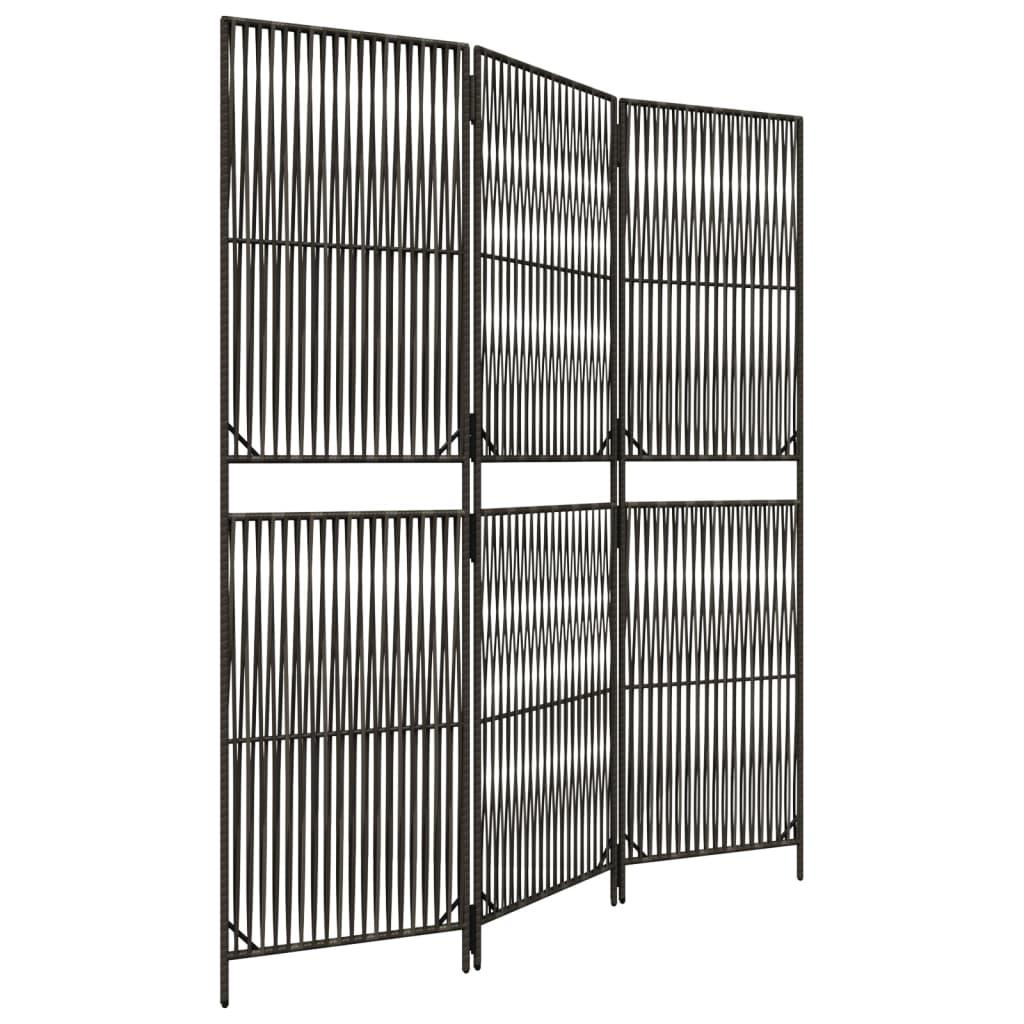 Paravent 3-tlg. Grau Poly Rattan
