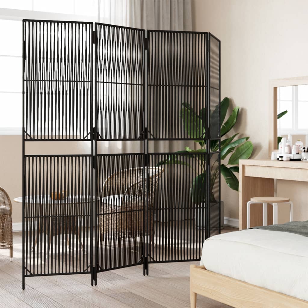 4-delt foldeskærm Sort polyrattan