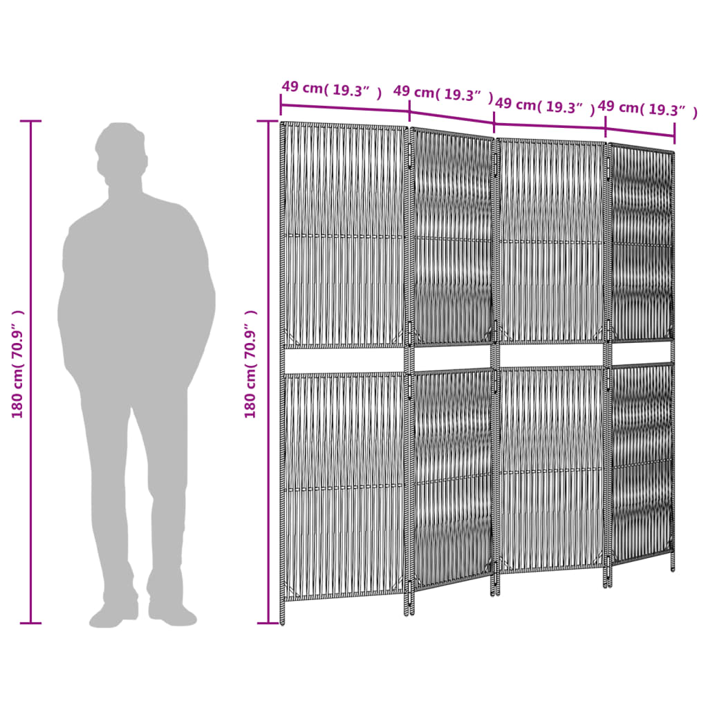 4-delt foldeskærm Sort polyrattan