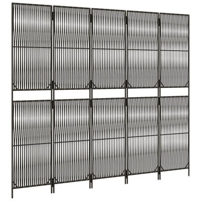 Paravent 5-tlg. Grau Poly Rattan