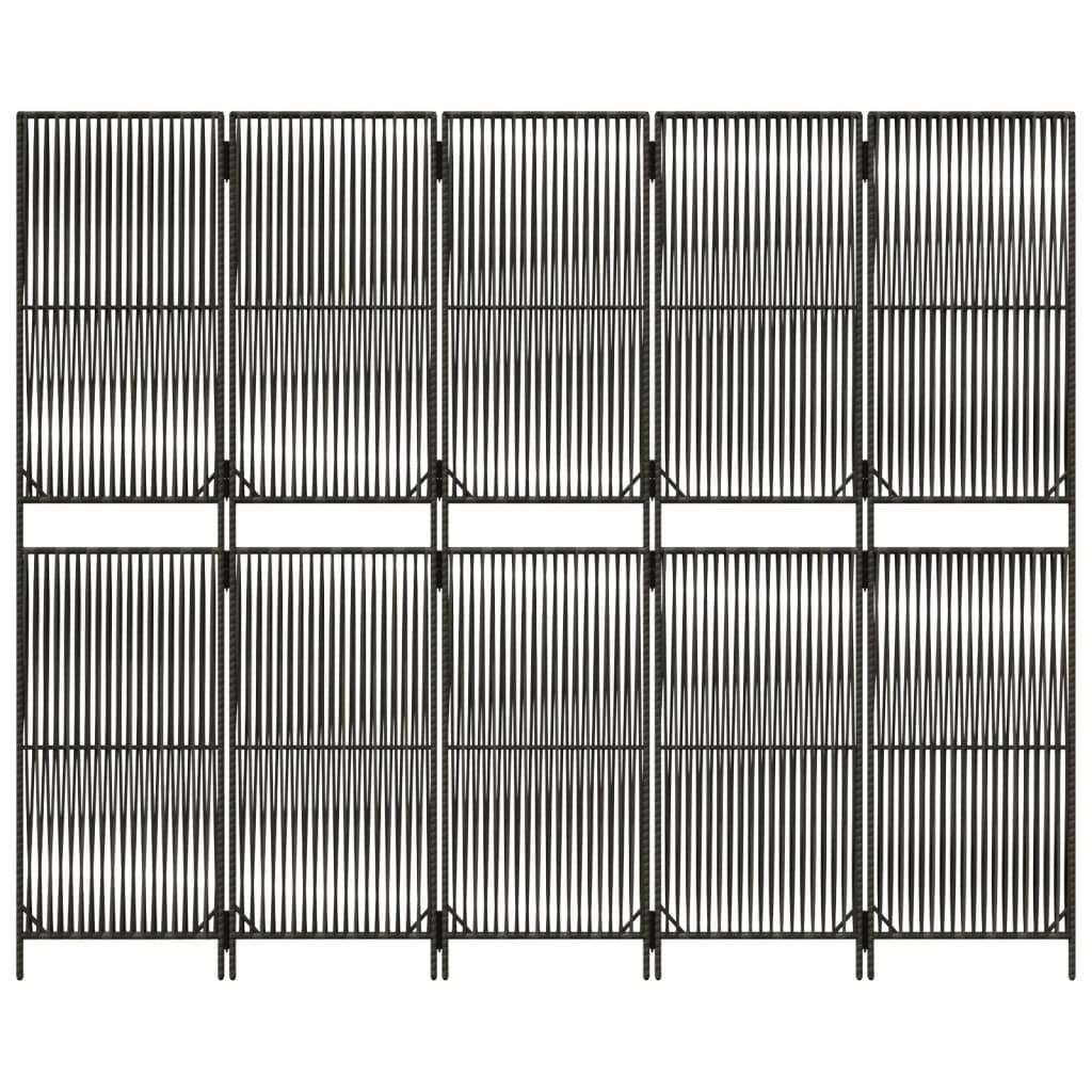 Paravent 5-tlg. Grau Poly Rattan
