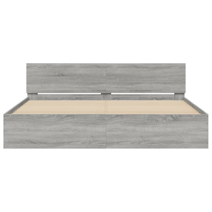 Bettgestell mit Kopfteil und LED-Beleuchtung Grau Sonoma