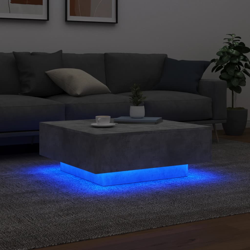 Couchtisch mit LED-Leuchten Betongrau 80x80x31 cm