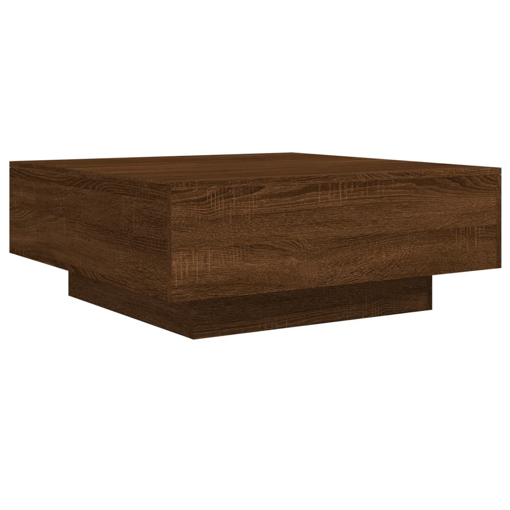 Sofabord med LED lys brun eg look 80x80x31 cm