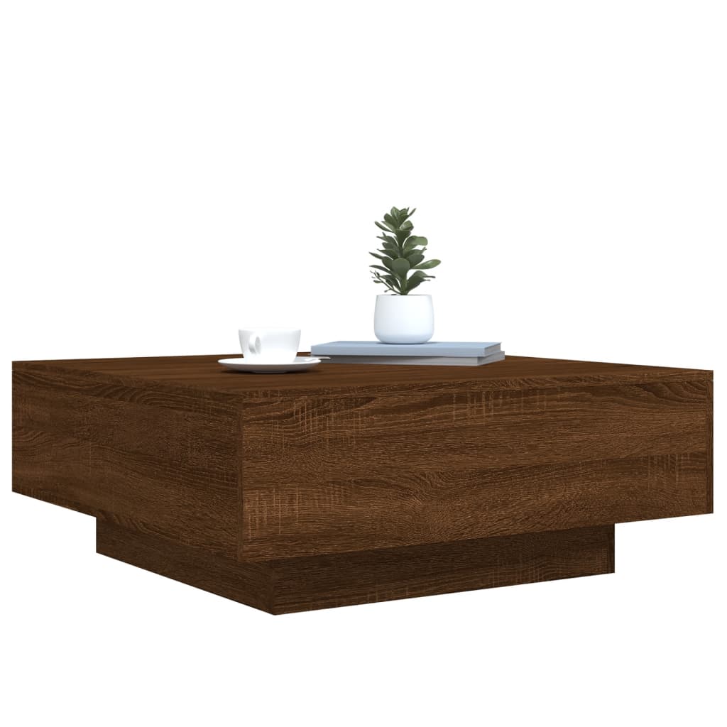 Sofabord med LED lys brun eg look 80x80x31 cm