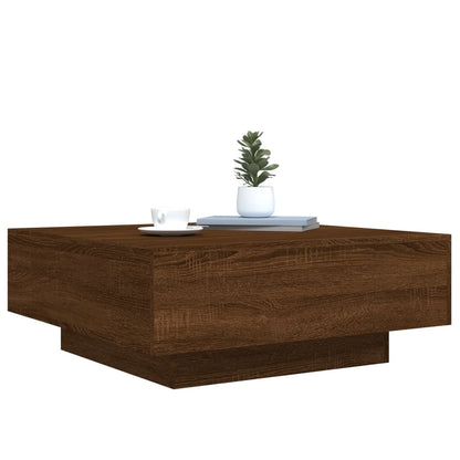 Sofabord med LED lys brun eg look 80x80x31 cm