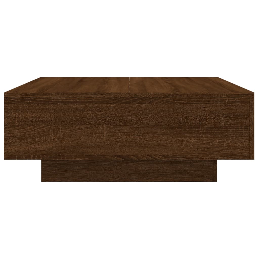 Sofabord med LED lys brun eg look 80x80x31 cm