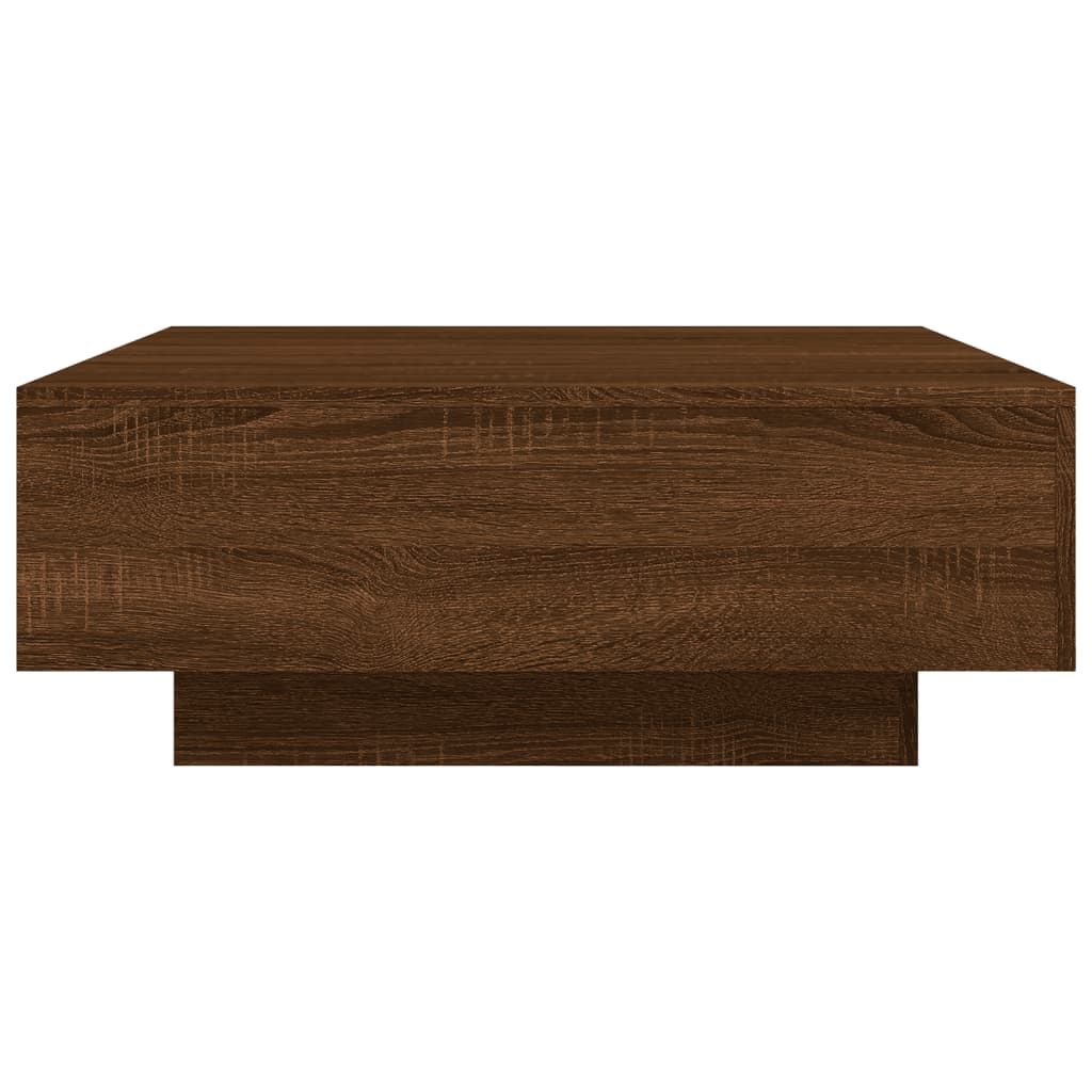 Sofabord med LED lys brun eg look 80x80x31 cm