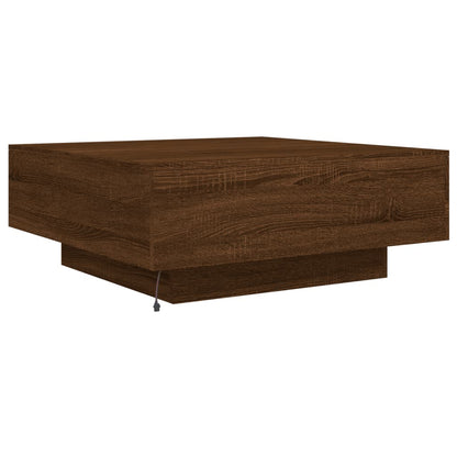 Sofabord med LED lys brun eg look 80x80x31 cm
