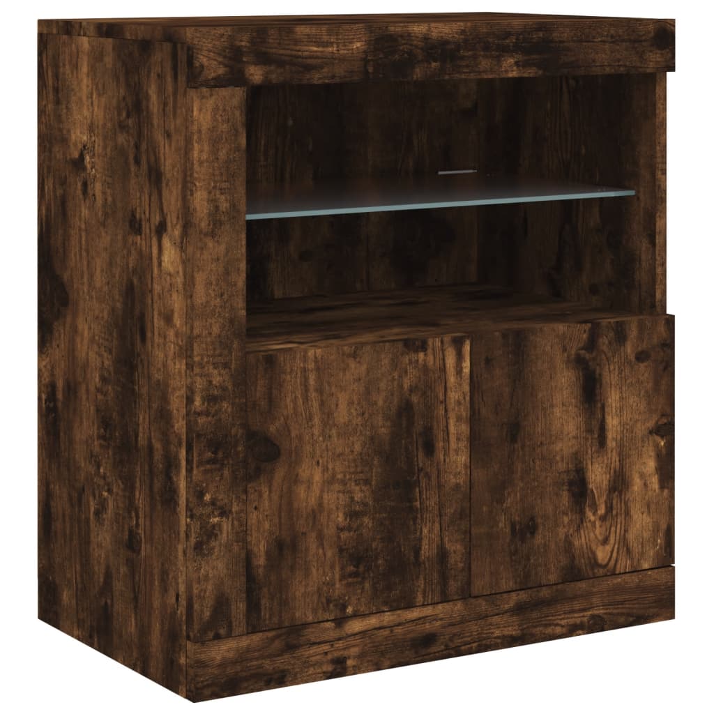 Sideboard mit LED-Leuchten Räuchereiche 60,5x37x67 cm