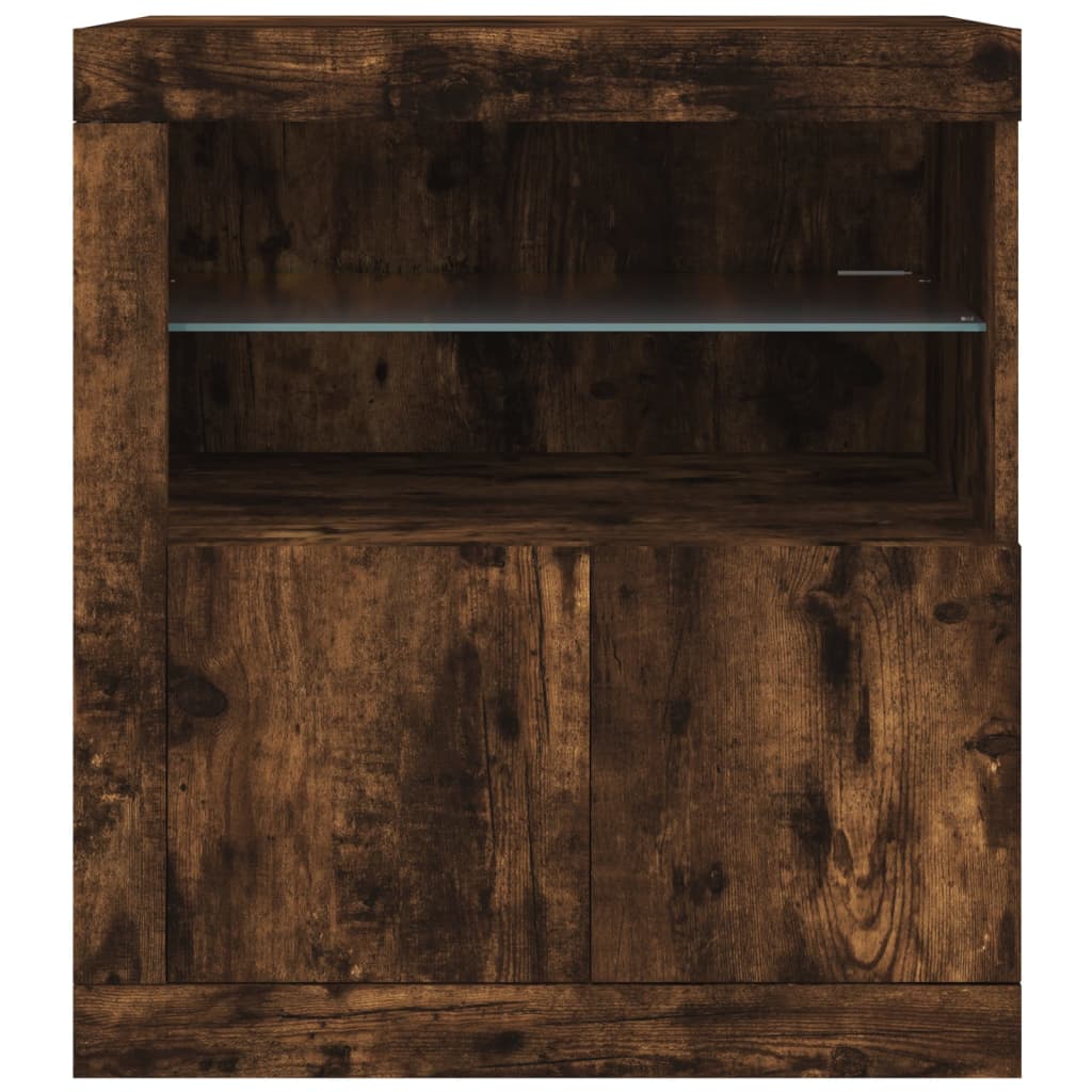 Sideboard mit LED-Leuchten Räuchereiche 60,5x37x67 cm