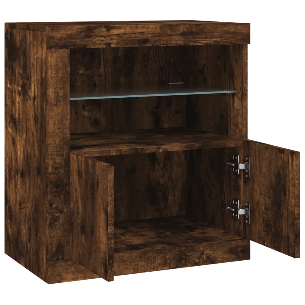 Sideboard mit LED-Leuchten Räuchereiche 60,5x37x67 cm