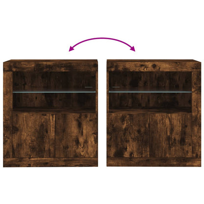 Sideboard mit LED-Leuchten Räuchereiche 60,5x37x67 cm