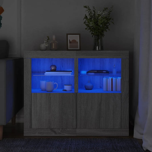 Beistellschränke mit LED-Leuchten 2 Stk. Grau Sonoma