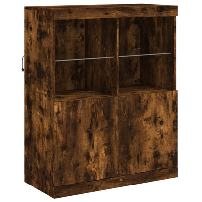 Sideboard mit LED-Leuchten Räuchereiche 81x37x100 cm