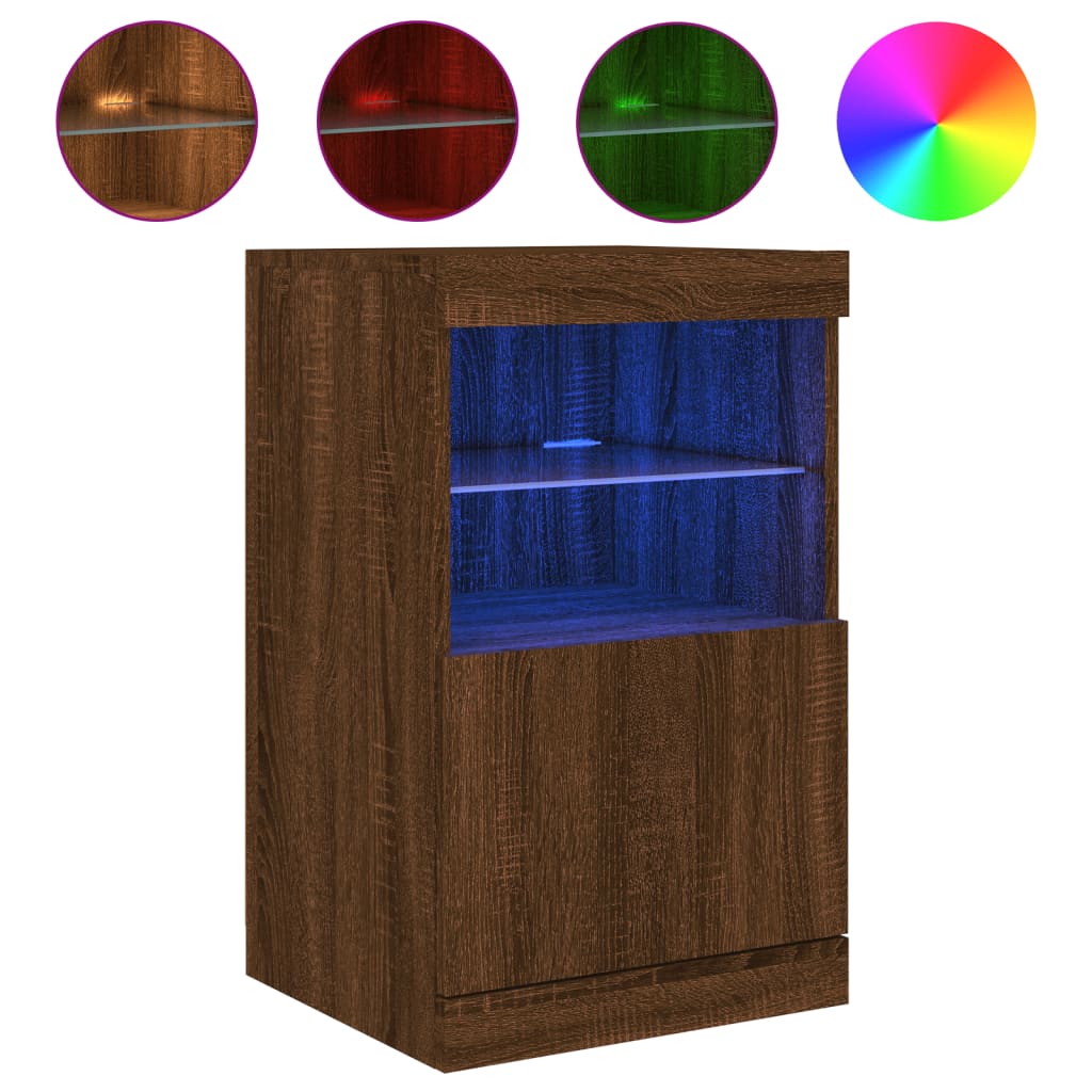 Skænk med LED-lys Brun Eg look 41x37x67 cm